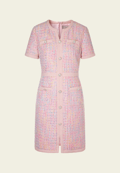 Pastel V-neck Tweed Dress