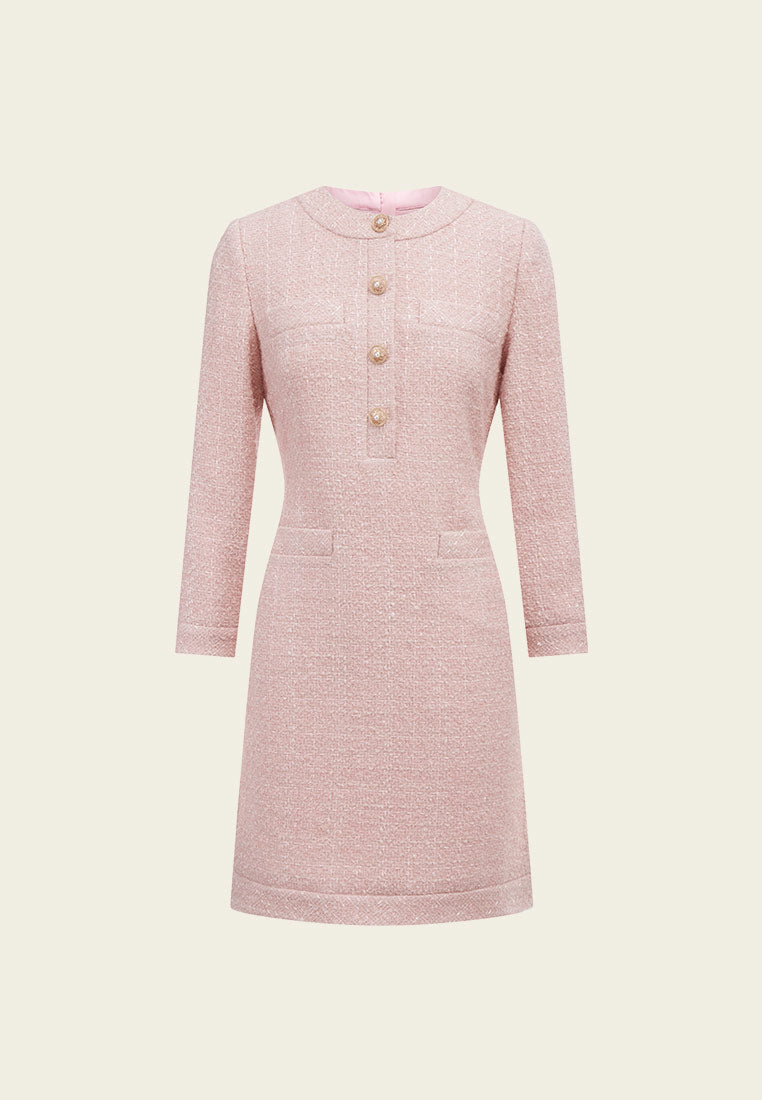 Wool Round Collar Tweed Dress