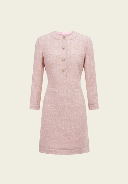 Wool Round Collar Tweed Dress