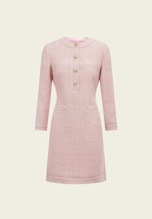 Wool Round Collar Tweed Dress