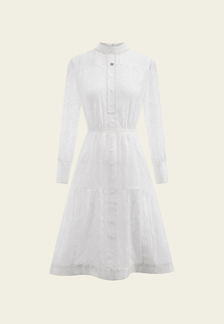 White Stand Collar Dress