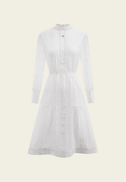 White Stand Collar Dress