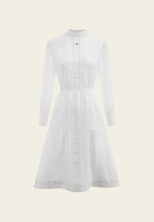 White Stand Collar Dress