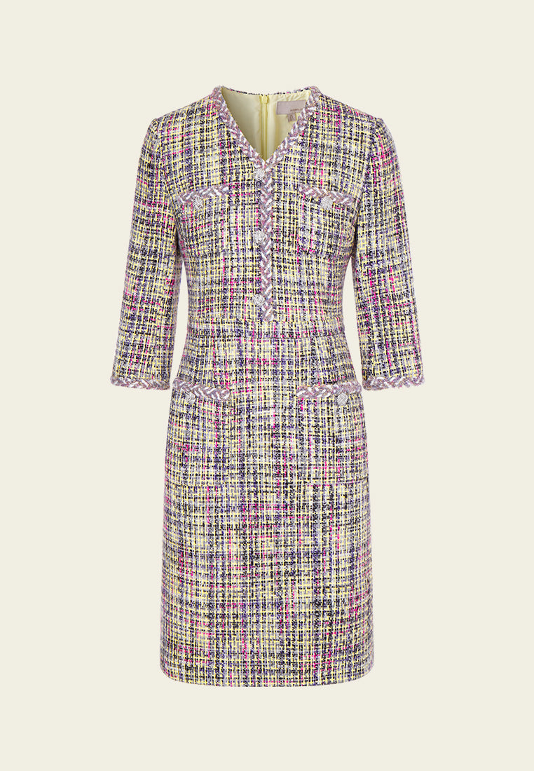Braided Hem Tweed Dress