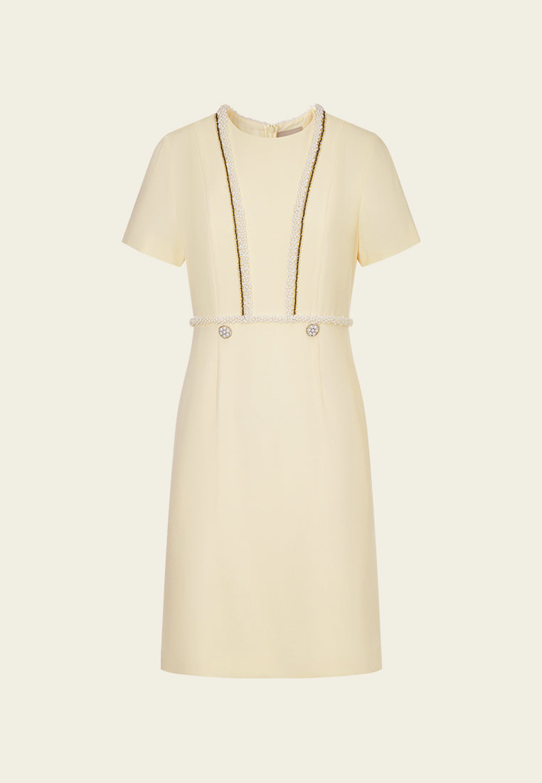 Custard Beaded Crepe Midi Dress