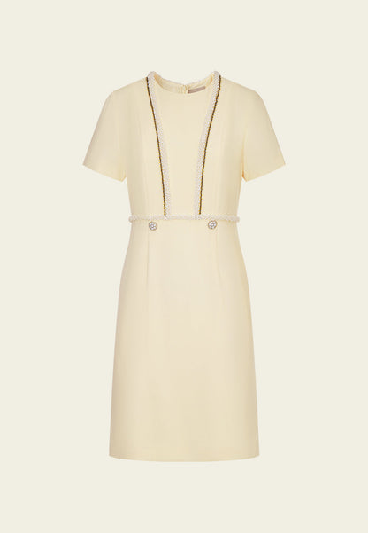 Custard Beaded Crepe Midi Dress