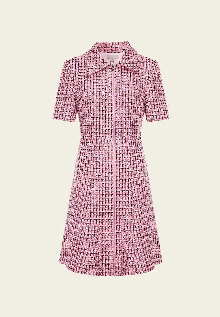 Pink Tweed Lapel Dress