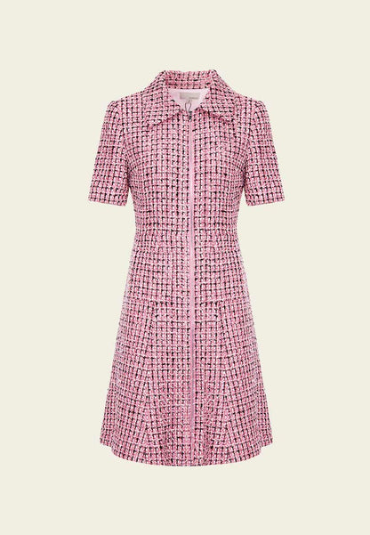 Pink Tweed Lapel Dress