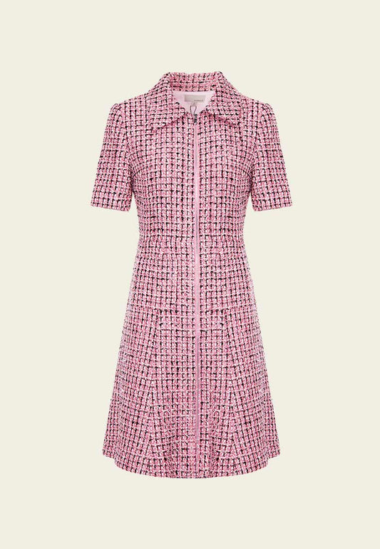 Pink Tweed Lapel Dress