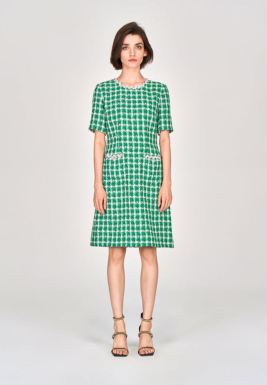 Emerald Green Check Tweed Dress