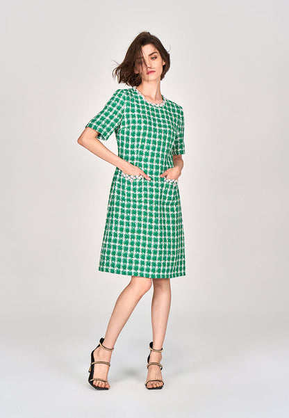 Emerald Green Check Tweed Dress