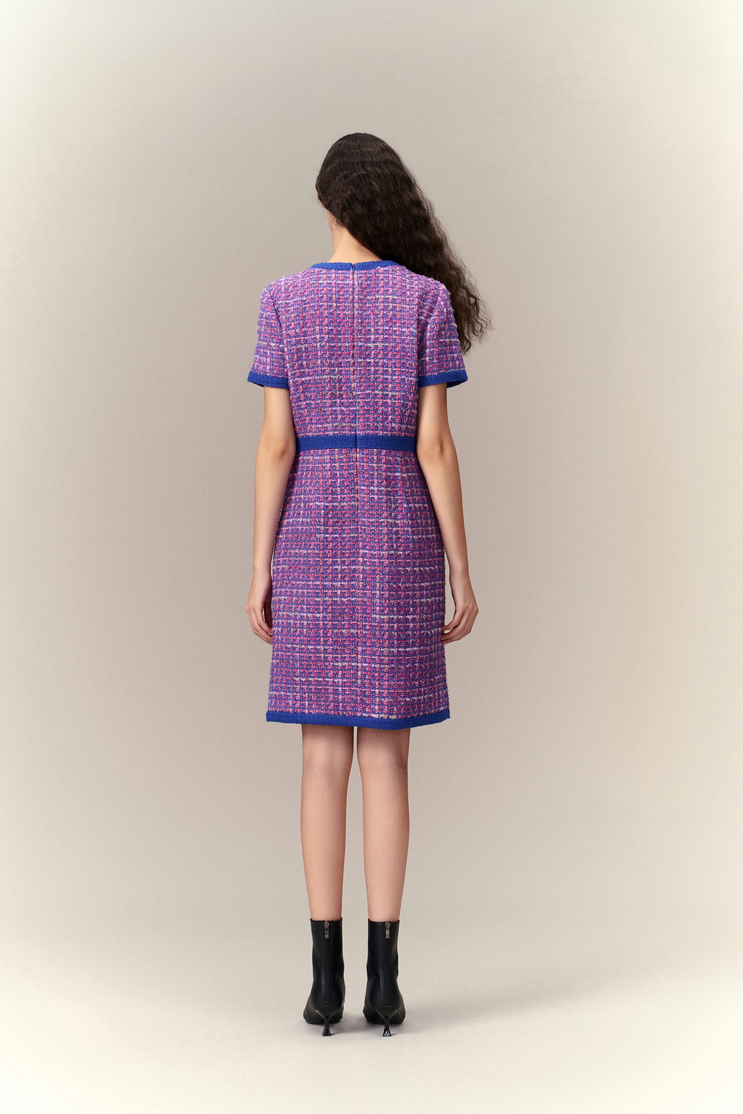 Primary Color Illusion Chunky Woven Tweed Dress