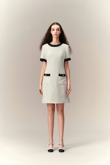 Classy Contrast Tweed Dress