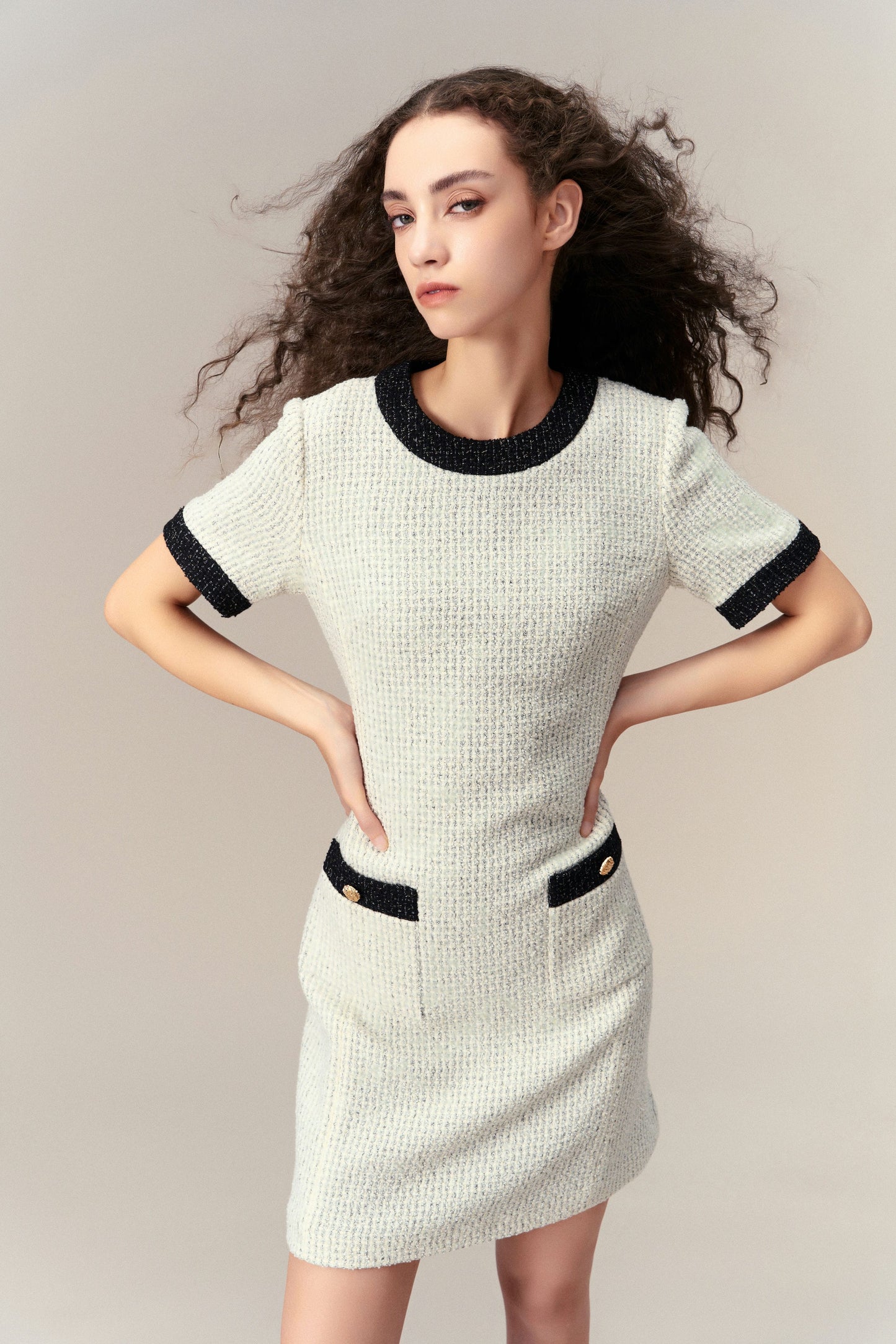 Classy Contrast Tweed Dress