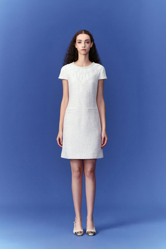Dignified Cap-sleeve Patchwork-detail Dress