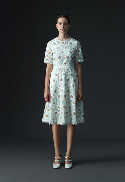 Chamomile Lace-detailing Short Sleeve Dress