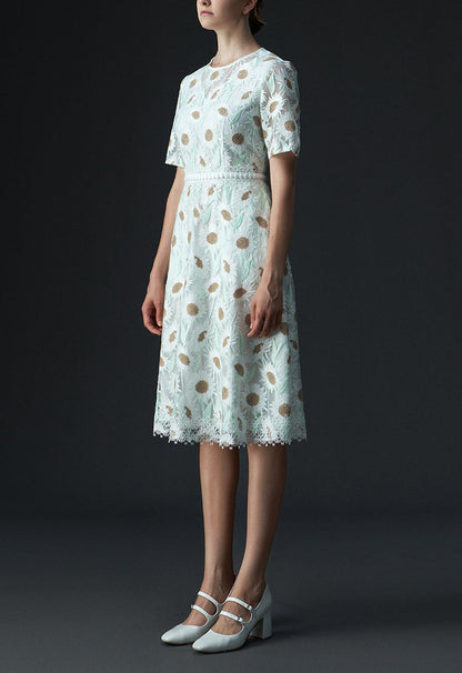 Chamomile Lace-detailing Short Sleeve Dress