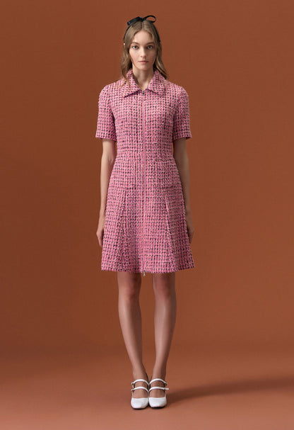 Pink Tweed Lapel Dress