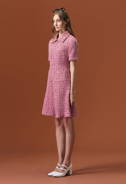 Pink Tweed Lapel Dress