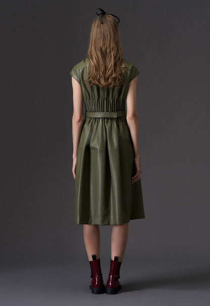 Cap Sleeves Vegan Leather Dress