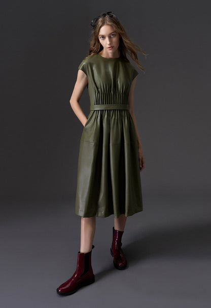 Cap Sleeves Vegan Leather Dress