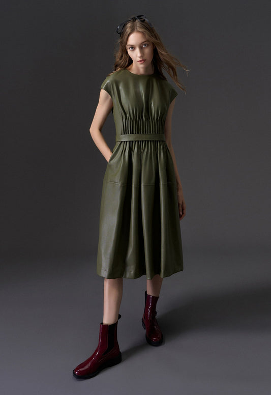 Cap Sleeves Vegan Leather Dress