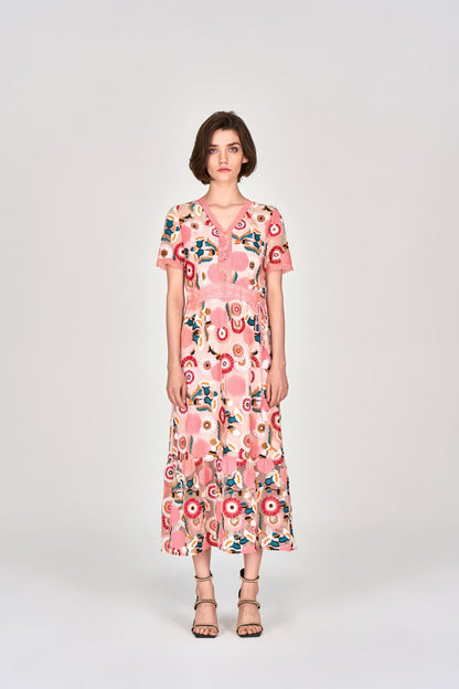 Spring Embroidery Pink Dress