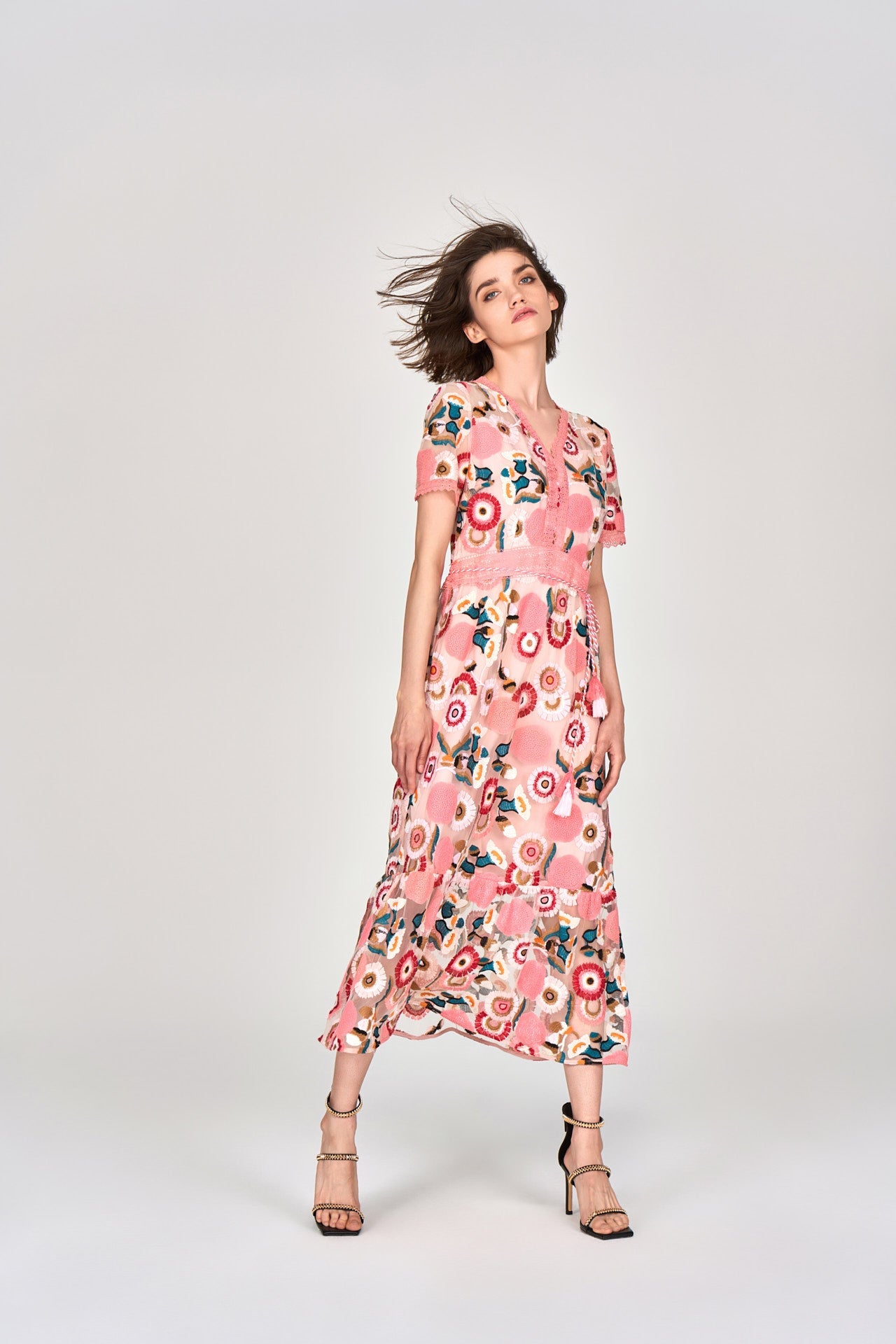 Spring Embroidery Pink Dress
