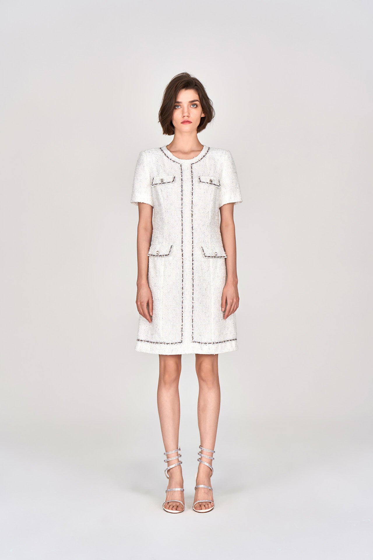 White Lurex Lightweight Tweed Dress
