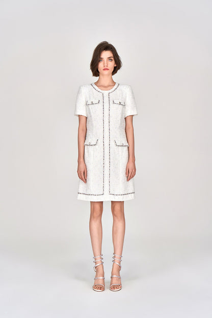 White Lurex Lightweight Tweed Dress