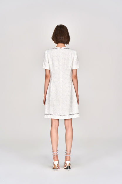 White Lurex Lightweight Tweed Dress