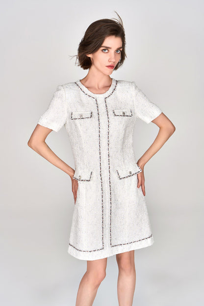 White Lurex Lightweight Tweed Dress