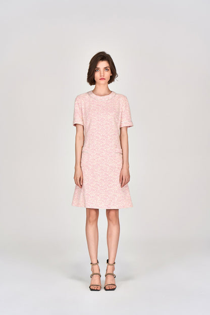 Digitized Pink Tweed Dress