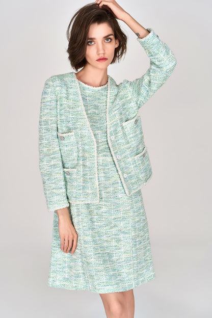 Mint Green Sleeveless Stretch Tweed Dress