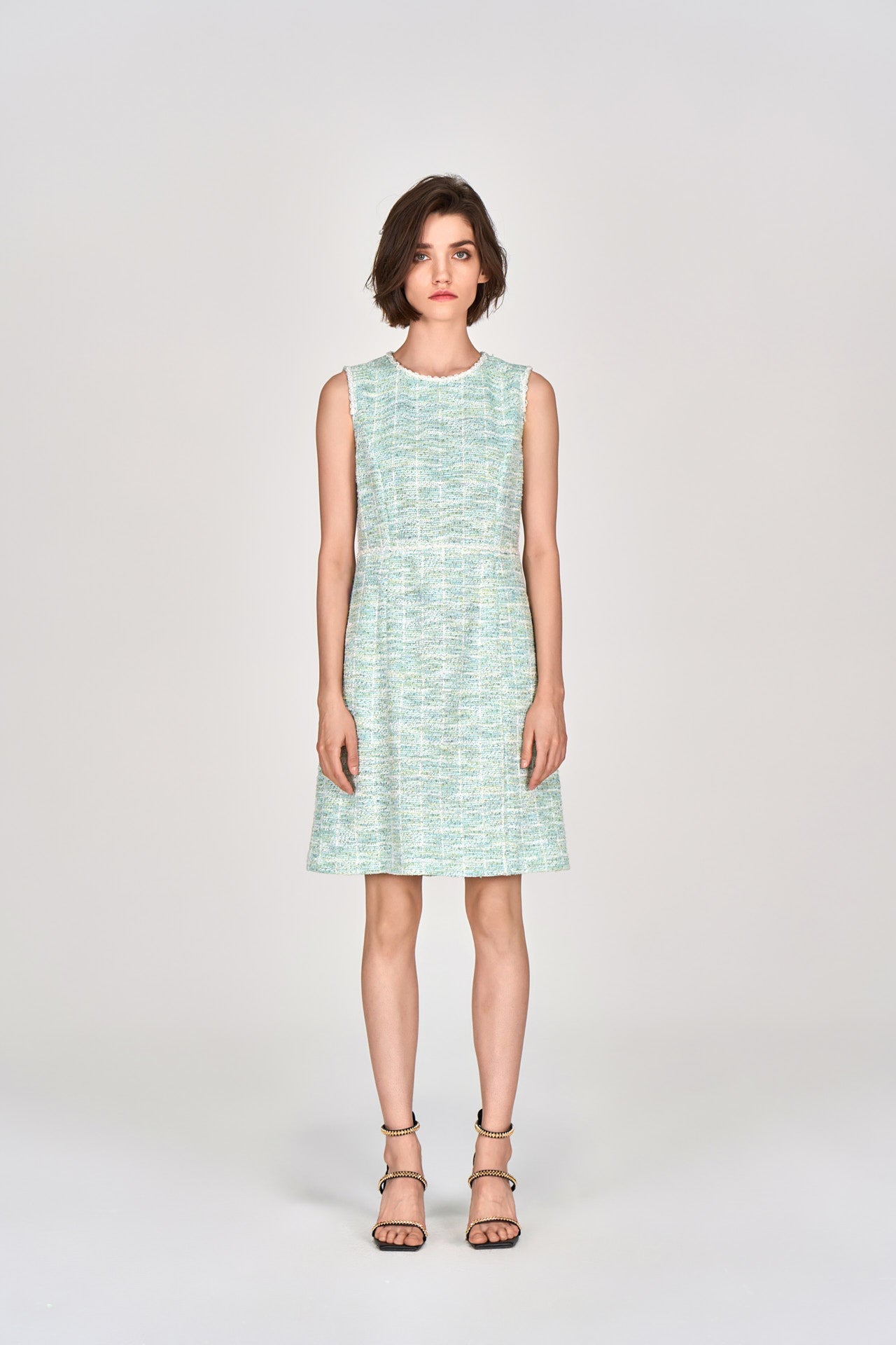 Mint Green Sleeveless Stretch Tweed Dress