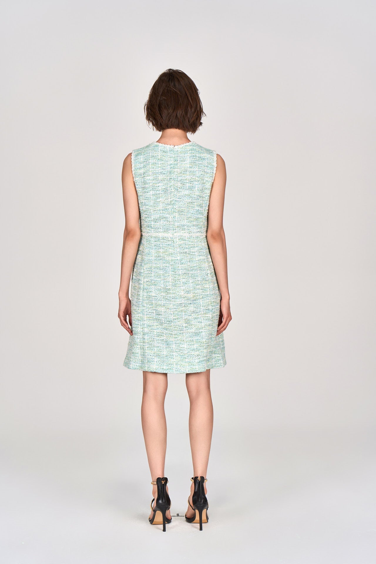 Mint Green Sleeveless Stretch Tweed Dress
