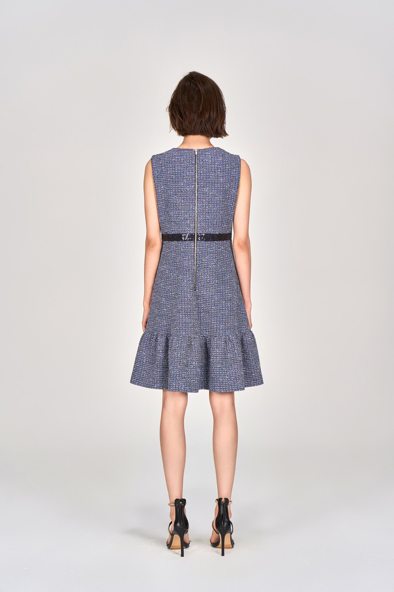 Midnight Blue Sleeveless Tweed Dress