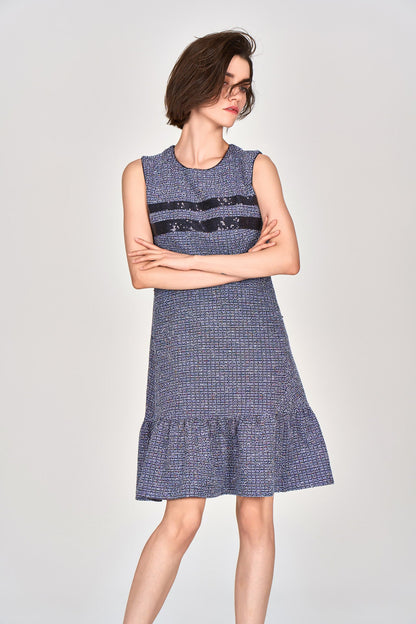 Midnight Blue Sleeveless Tweed Dress