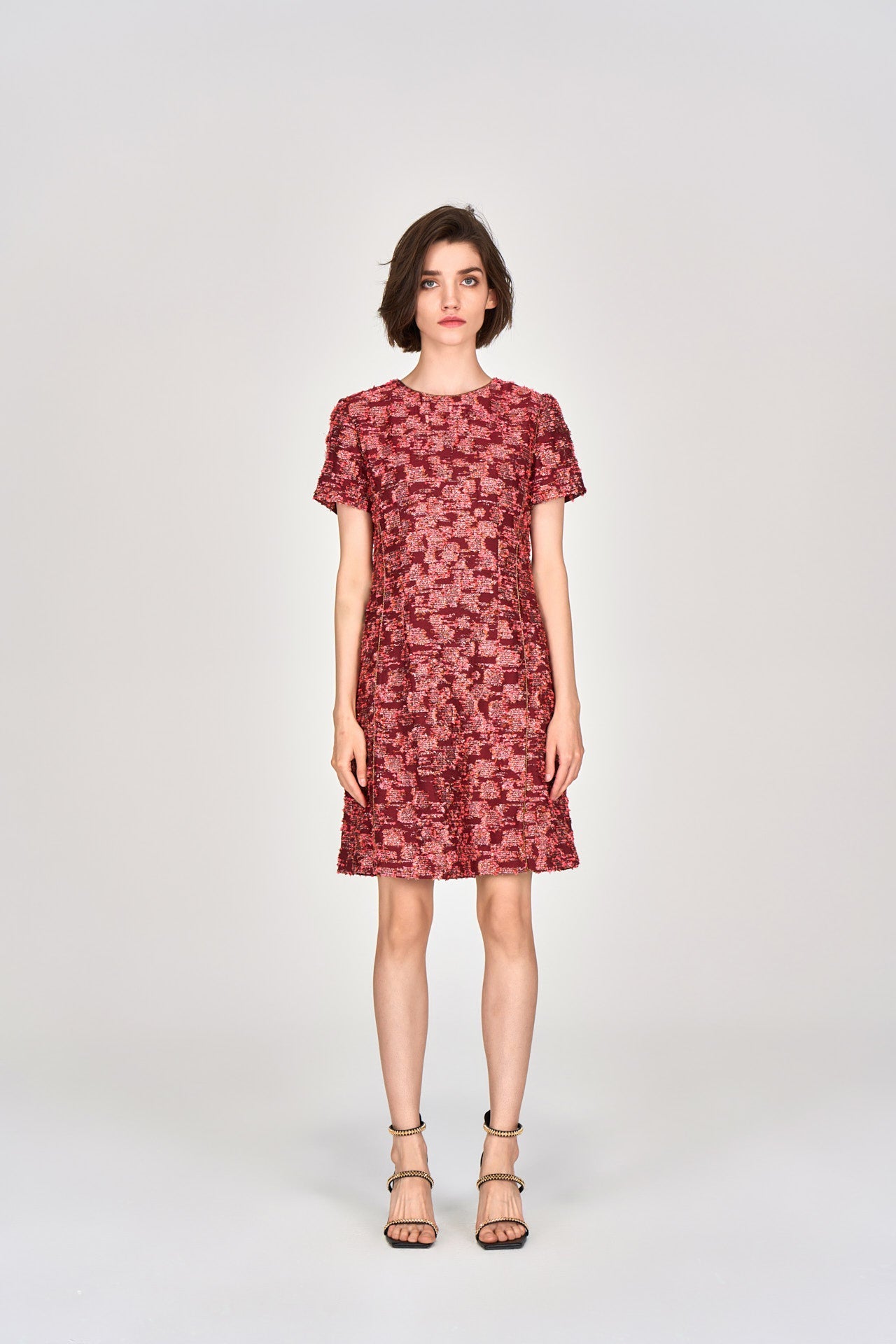 Orange Lurex Tweed Short Sleeves Dress