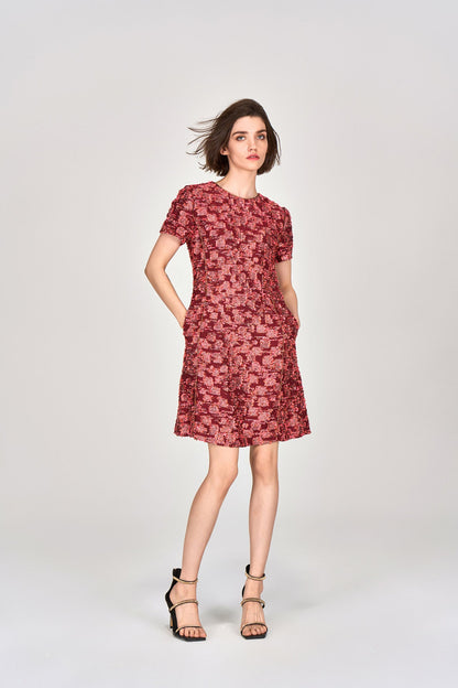 Orange Lurex Tweed Short Sleeves Dress