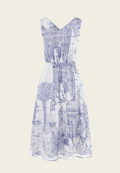 White Nature-print Sleeveless Dress