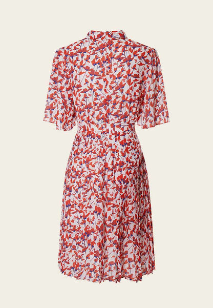Stand Collar Cut-out Floral Pattern Mid-sleeve Dress