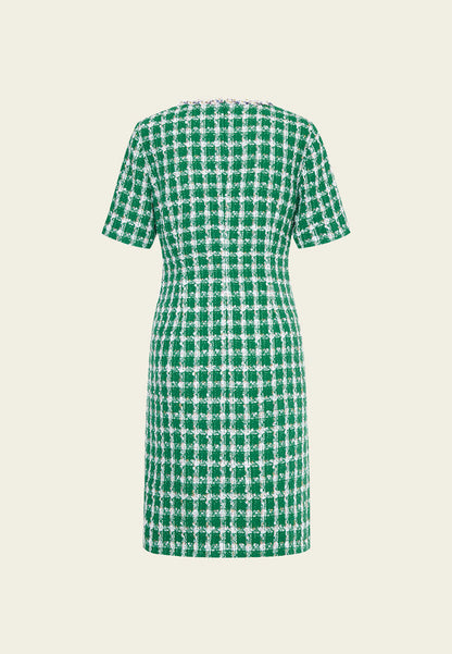 Emerald Green Check Tweed Dress