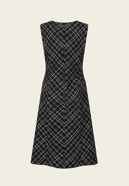 Black Plaid Sleeveless Tweed Dress