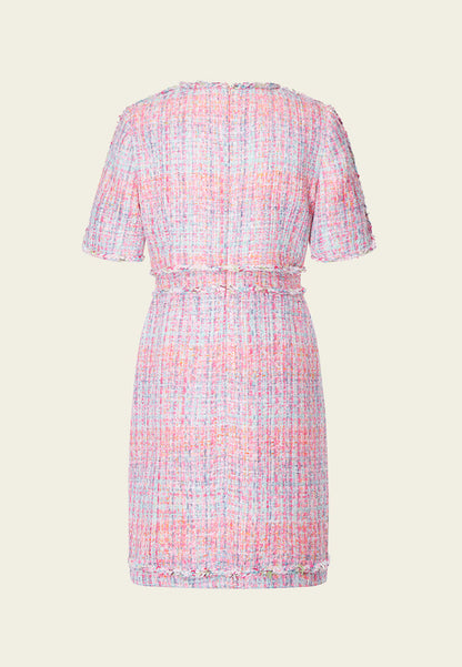 Pink Tweed Dress with Buttons