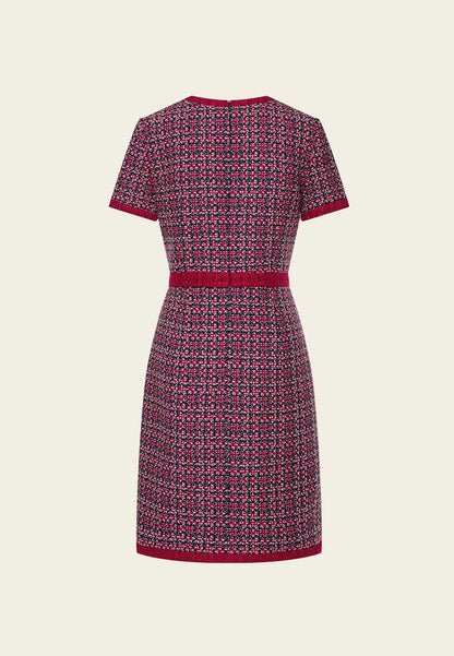 Red Tweed Embellished Button Dress