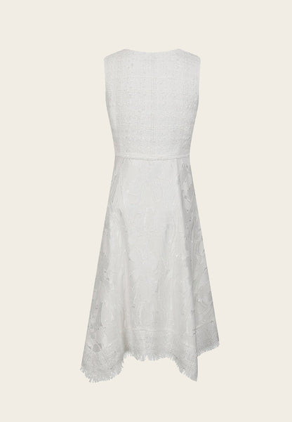 White Lace and Jacquard Mesh Dress