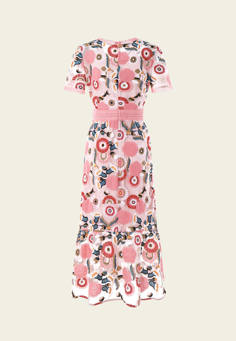 Spring Embroidery Pink Dress