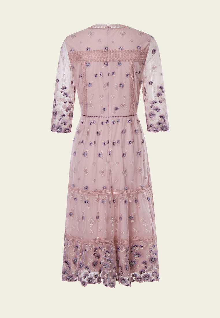 Bohemian Purple V-neck Embroidered Dress