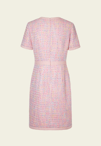 Pastel V-neck Tweed Dress